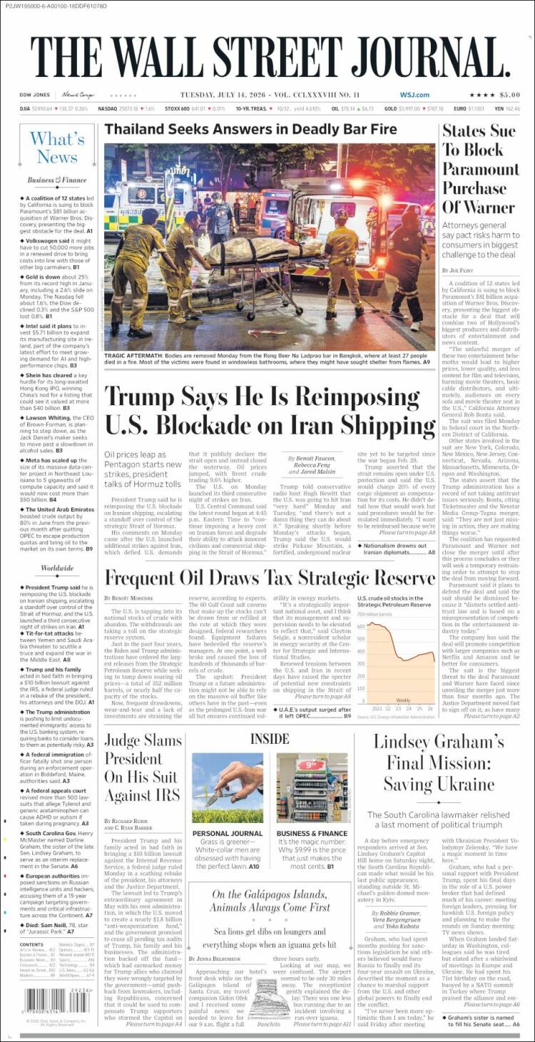 Portada de Wall Street Journal (USA)