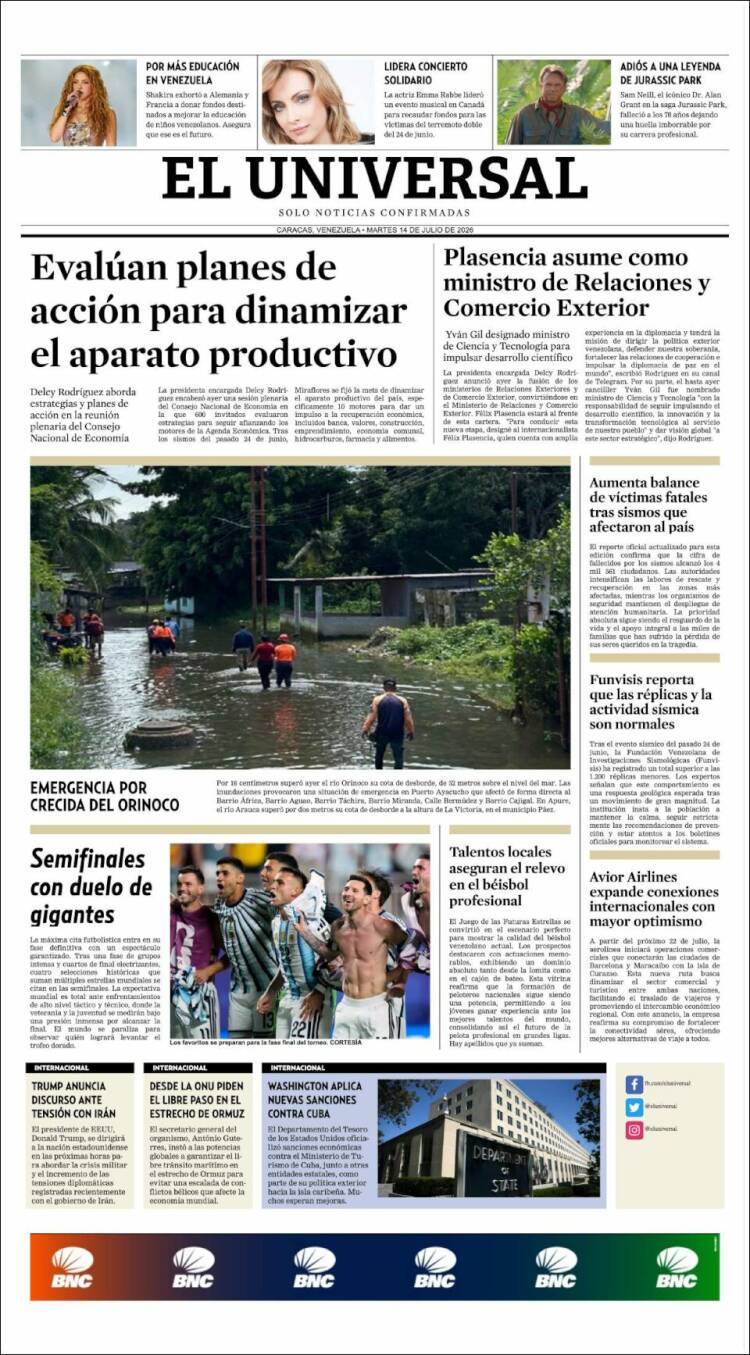 Portada de Universal (Venezuela)