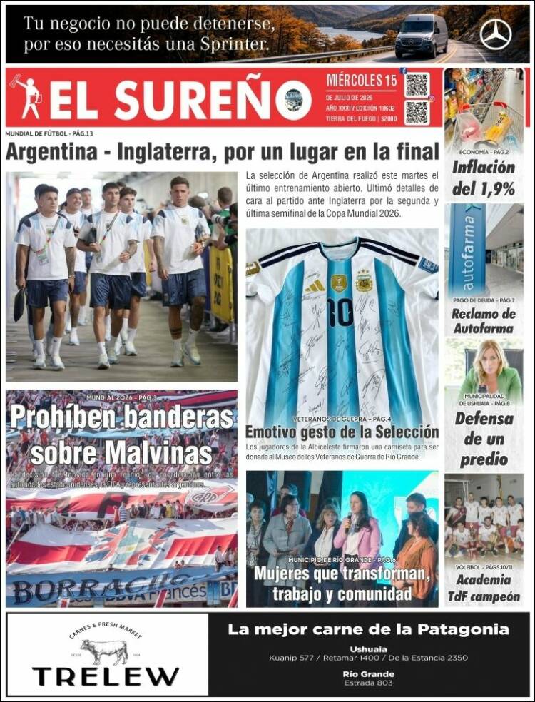 Portada de Diario El Sureño (Argentina)