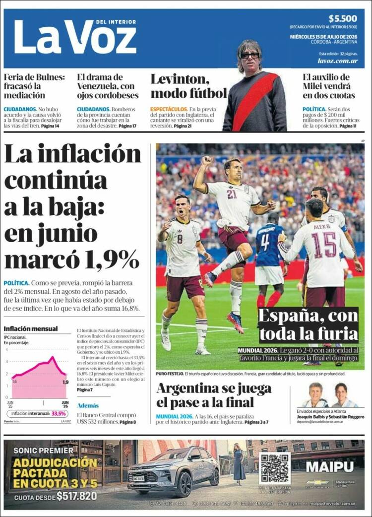 Portada de La Voz del Interior (Argentina)