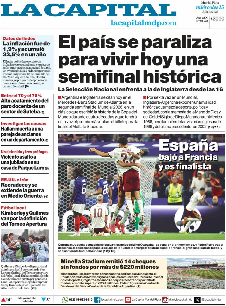 Portada de Diario La Capital - Mar del Plata (Argentina)