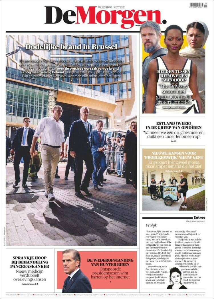 Portada de De Morgen (B&eacute;lgica)