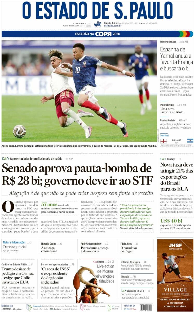 Portada de O Estado de São Paulo (Brasil)