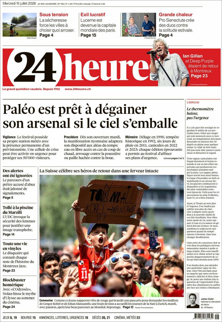 Portada de 24 Heures (Suiza)