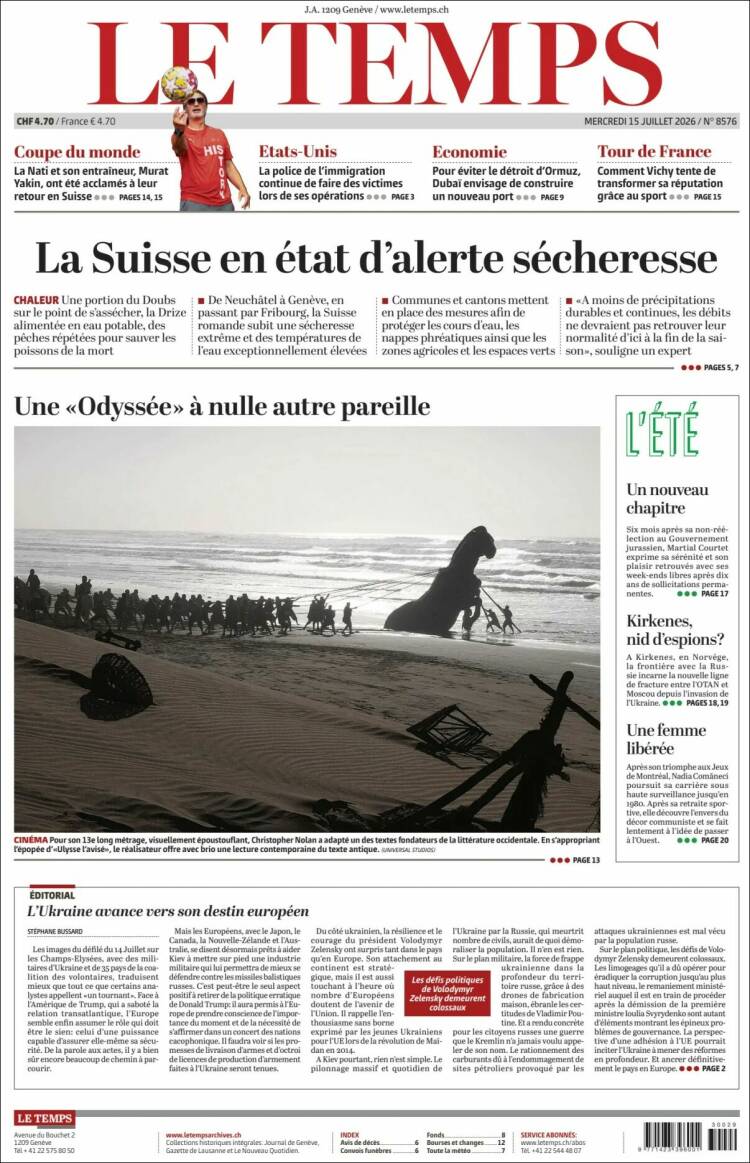 Portada de Le Matin (Suiza)