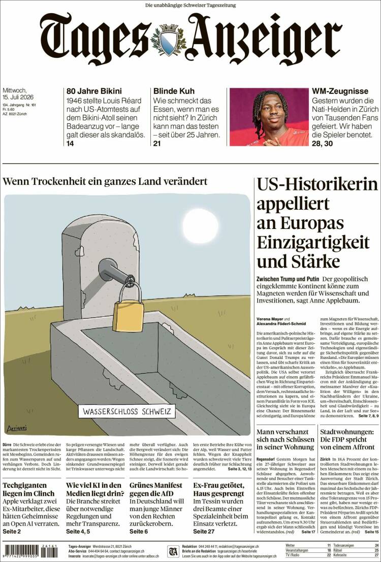 Portada de Tages-Anzeiger (Suiza)