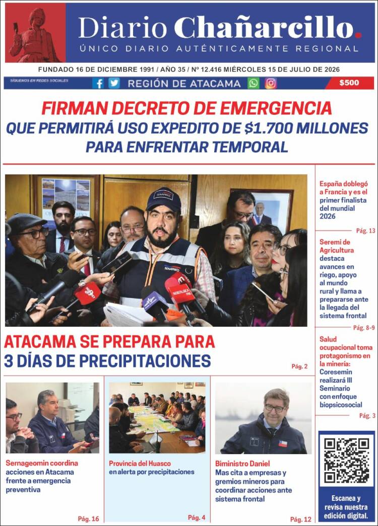 Portada de Diario Chañarcillo (Chile)