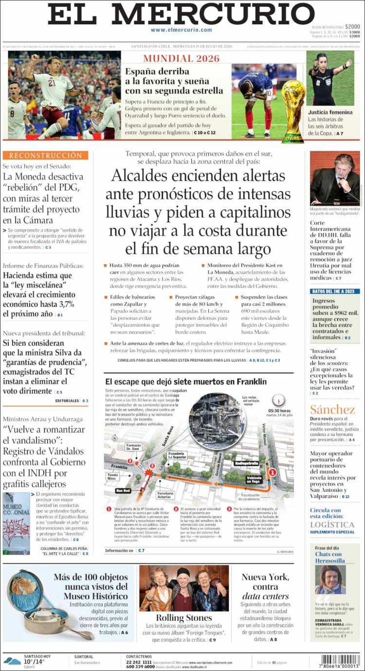 Portada de El Mercurio (Chile)