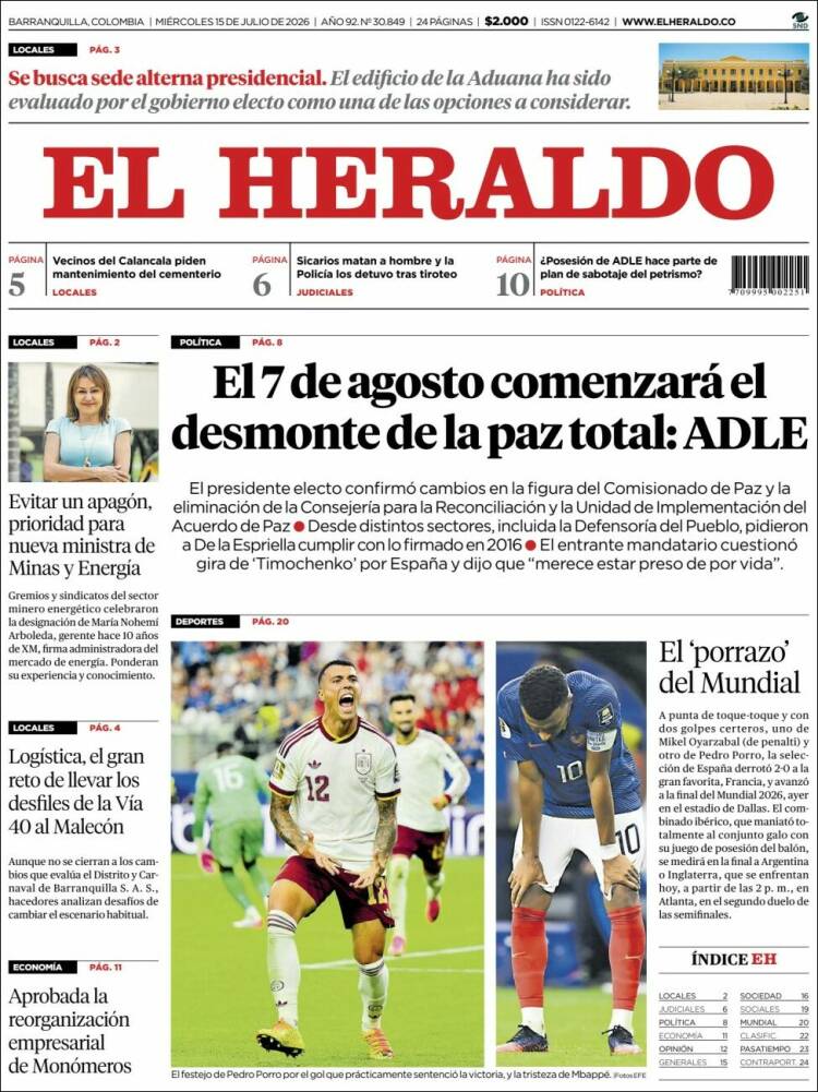 Portada de El Heraldo (Colombia)