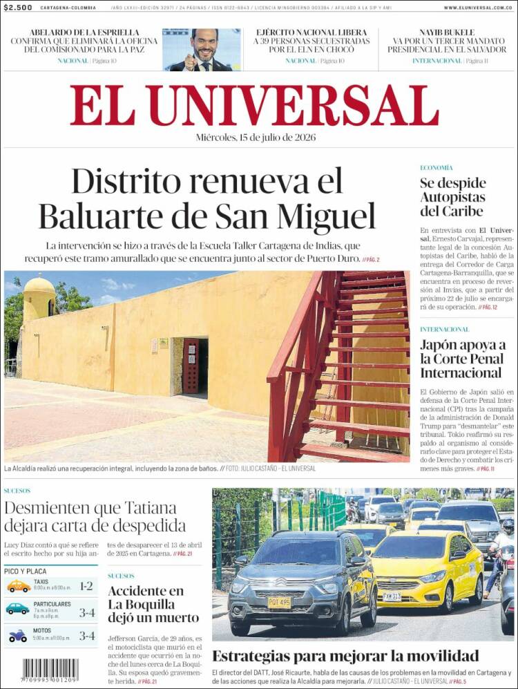 Portada de El Universal (Colombia)