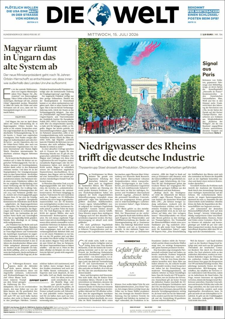 Portada de Die Welt (Alemania)