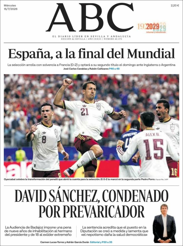 Portada de ABC - Sevilla (Espa&ntilde;a)
