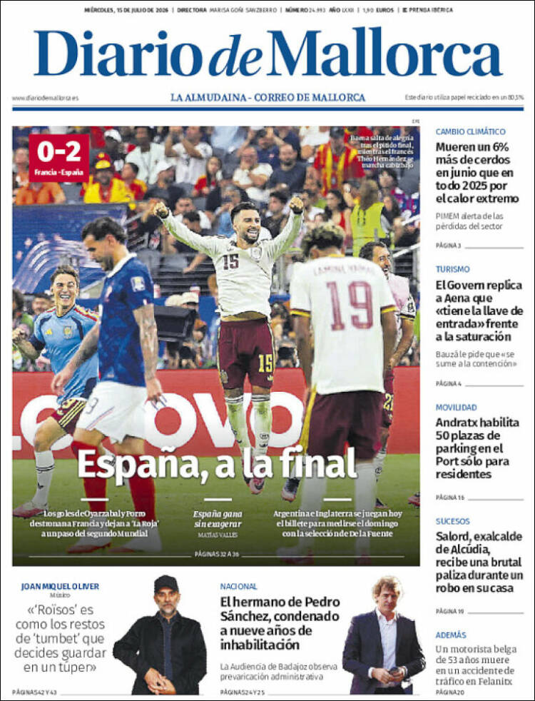 Portada de Diario de Mallorca (Espa&ntilde;a)