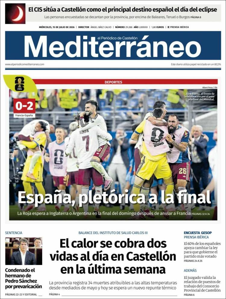 Portada de El Periódico Mediterraneo (Espa&ntilde;a)