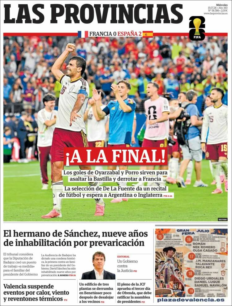 Portada de Las Provincias (Espa&ntilde;a)