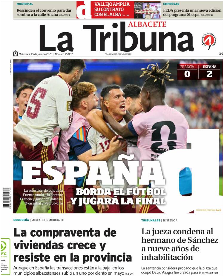 Portada de La Tribuna de Albacete (Espa&ntilde;a)