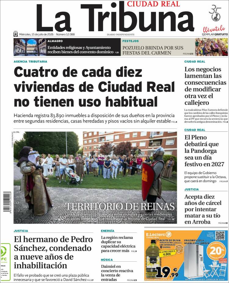 Portada de La Tribuna de Ciudad Real (Espa&ntilde;a)