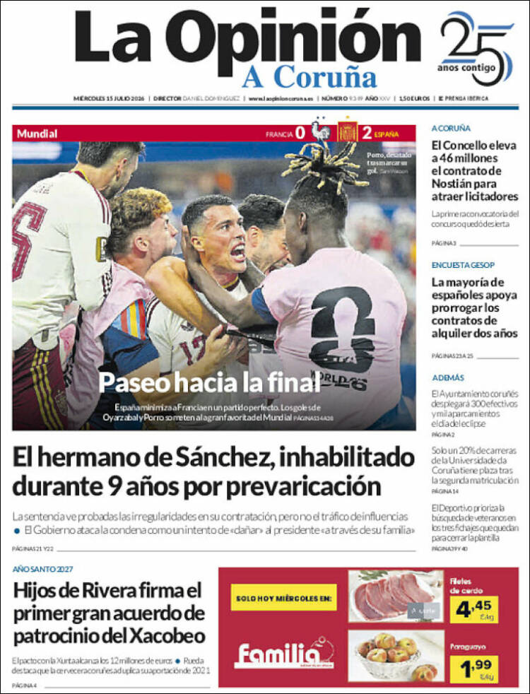 Portada de La Opinión de A Coruña (Espa&ntilde;a)