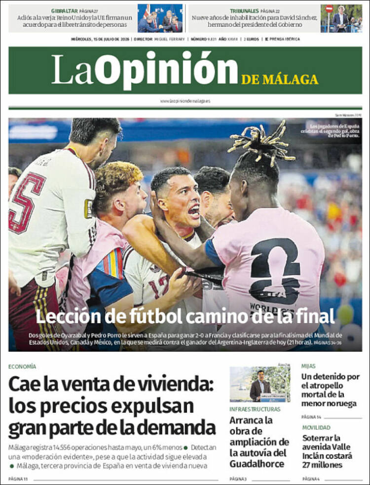 Portada de La Opinión de Málaga (Espa&ntilde;a)