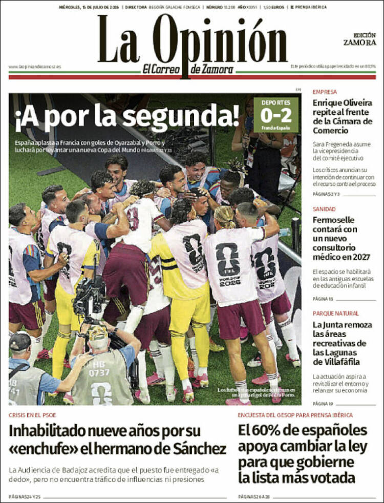 Portada de La Opinión - El Correo de Zamora (Espa&ntilde;a)