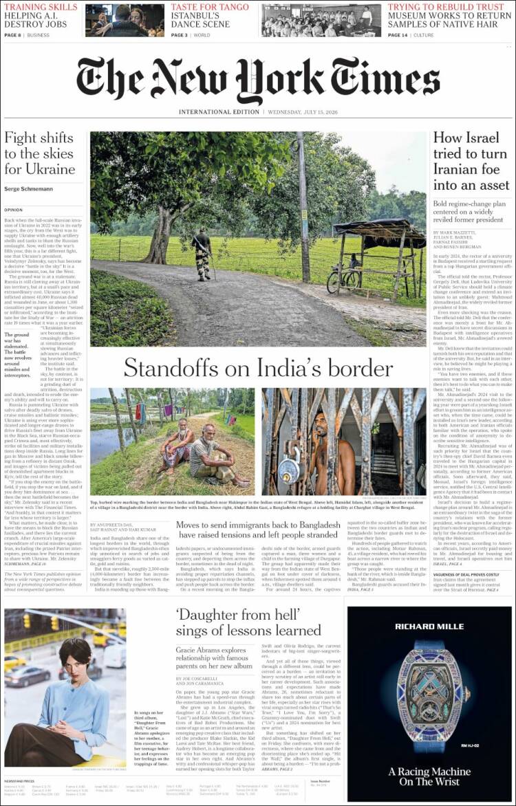 Portada de International New York Times (Europa)