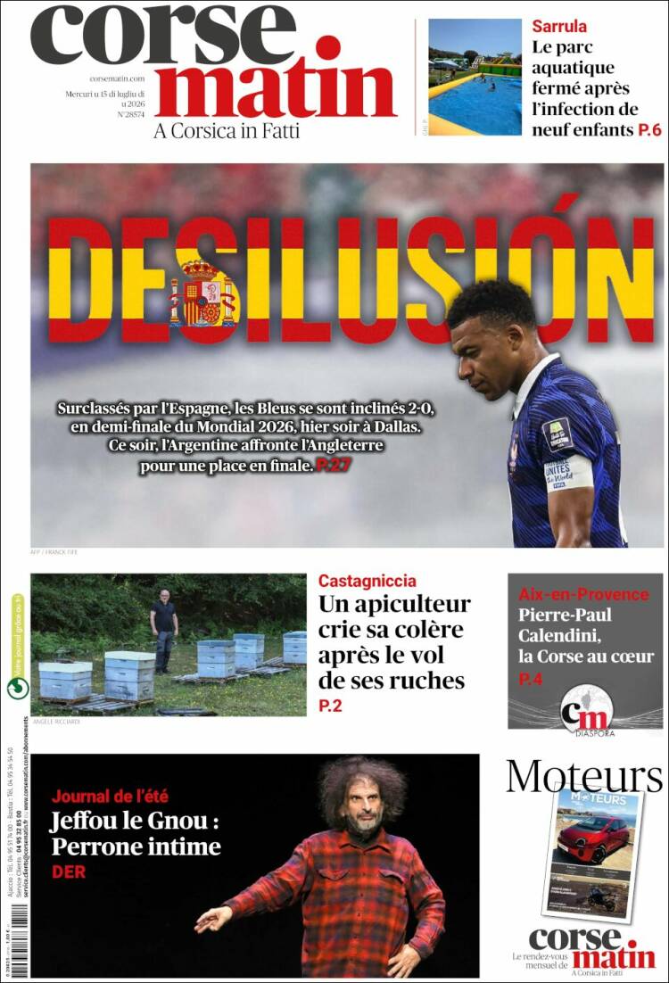 Portada de Corse-Matin (Francia)