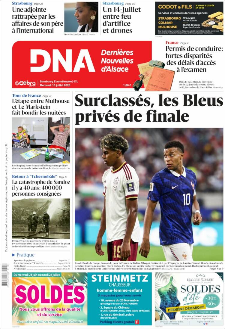 Portada de Les Dernières Nouvelles d'Alsace (Francia)