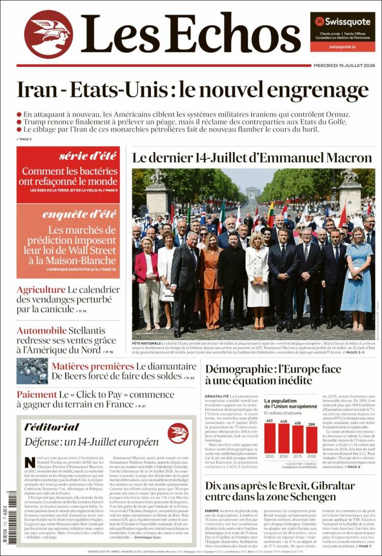 Portada de Les Echos (Francia)