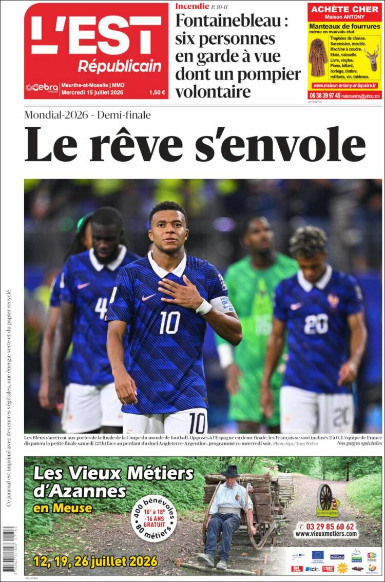Portada de L'Est Republicain (Francia)