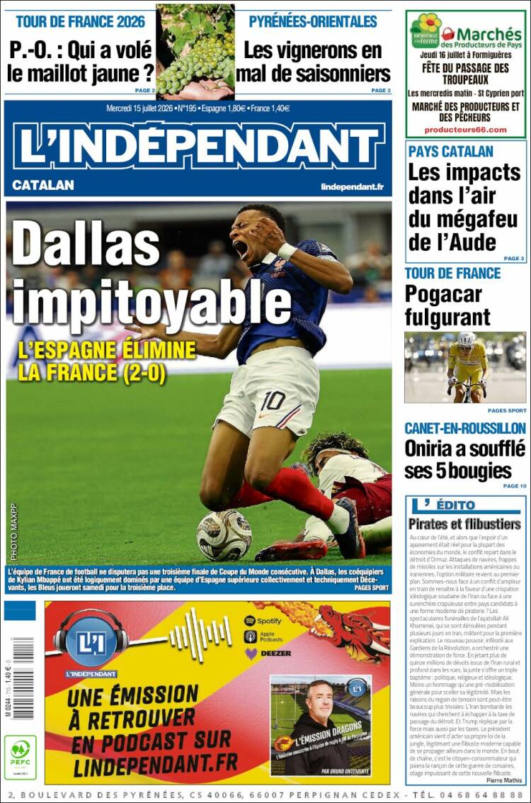 Portada de Le Indépendant (Francia)