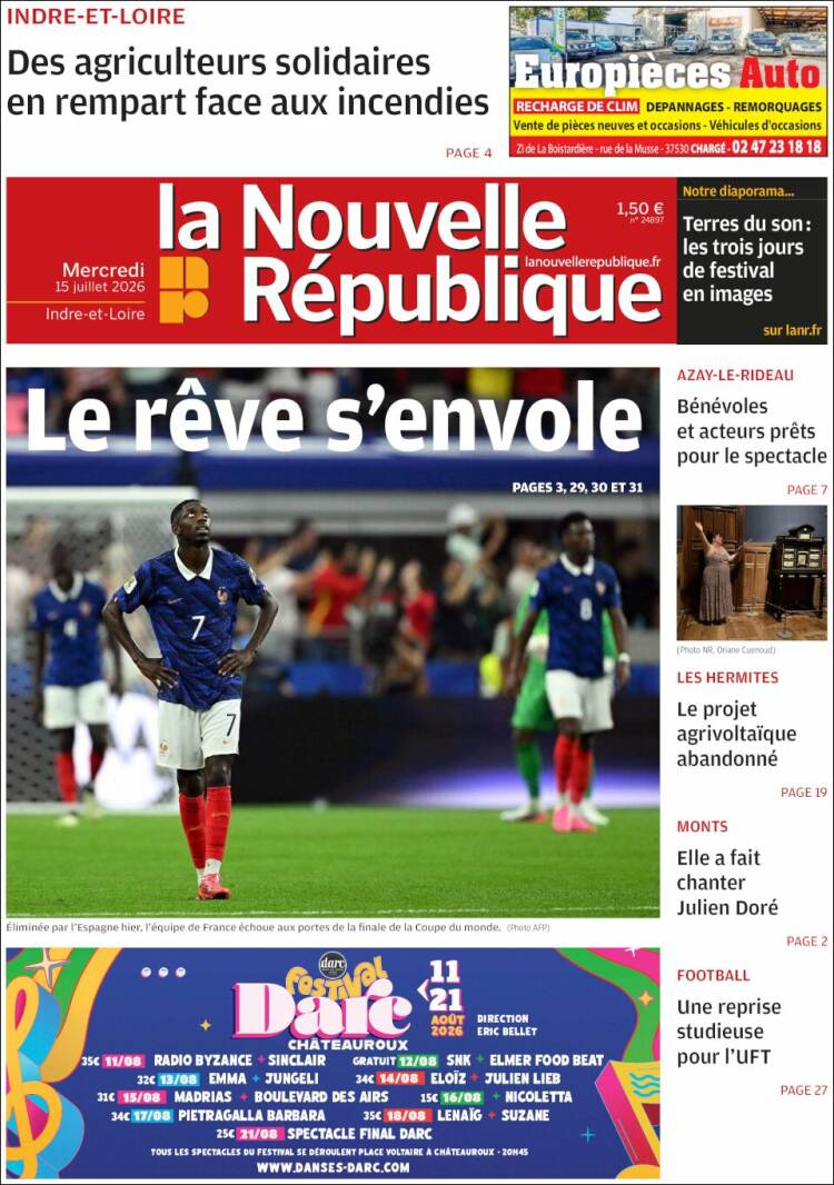 Portada de La Nouvelle Republique (Francia)