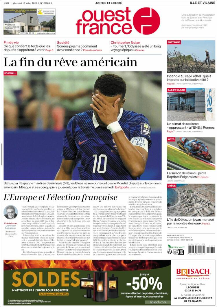 Portada de Ouest France (Francia)