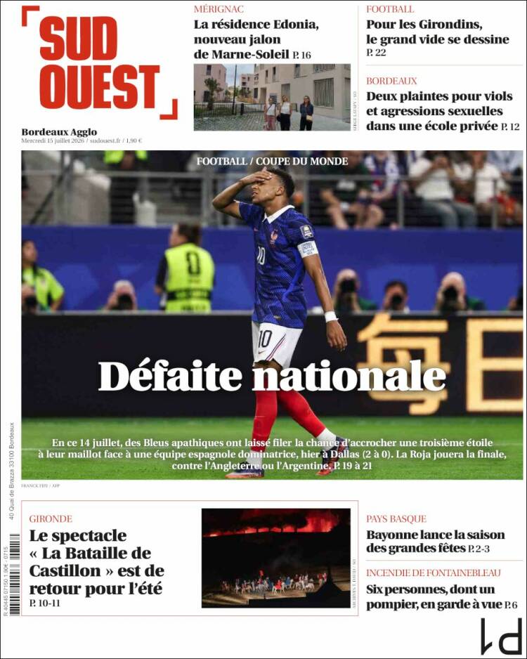 Portada de Sud Ouest (Francia)