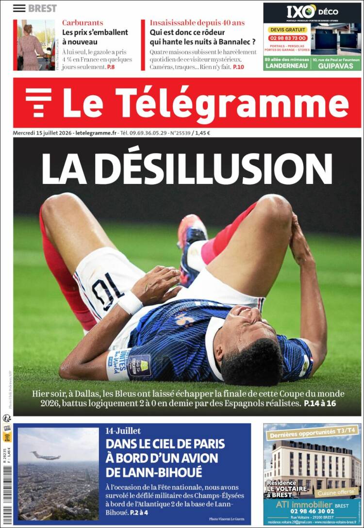 Portada de Télégramme (Francia)