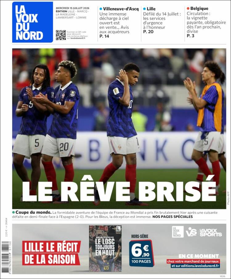 Portada de La Voix du Nord (Francia)