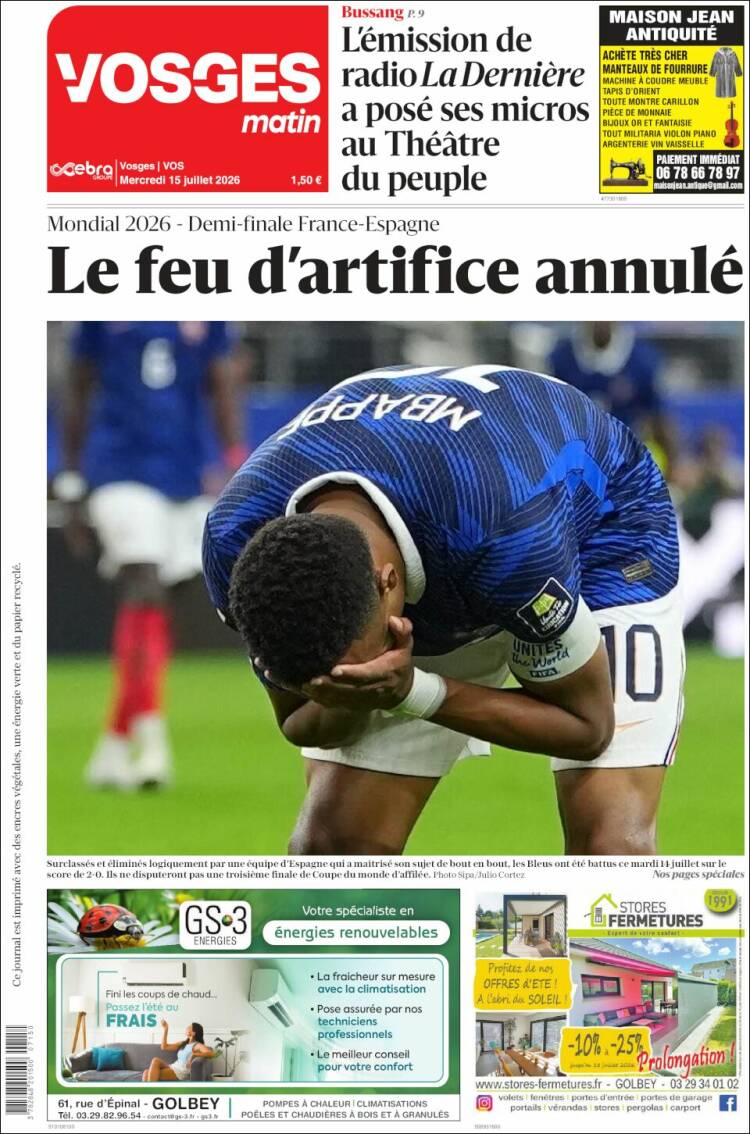 Portada de Vosges Matin (Francia)