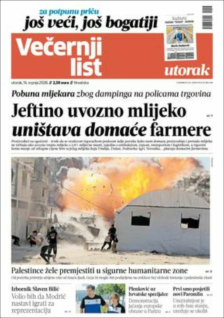 Portada de Večernji (Croacia)