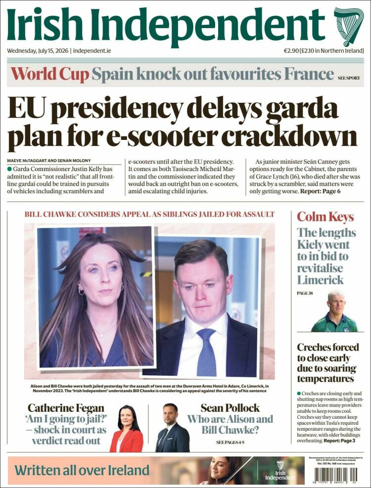 Portada de Irish Independent (Irlanda)