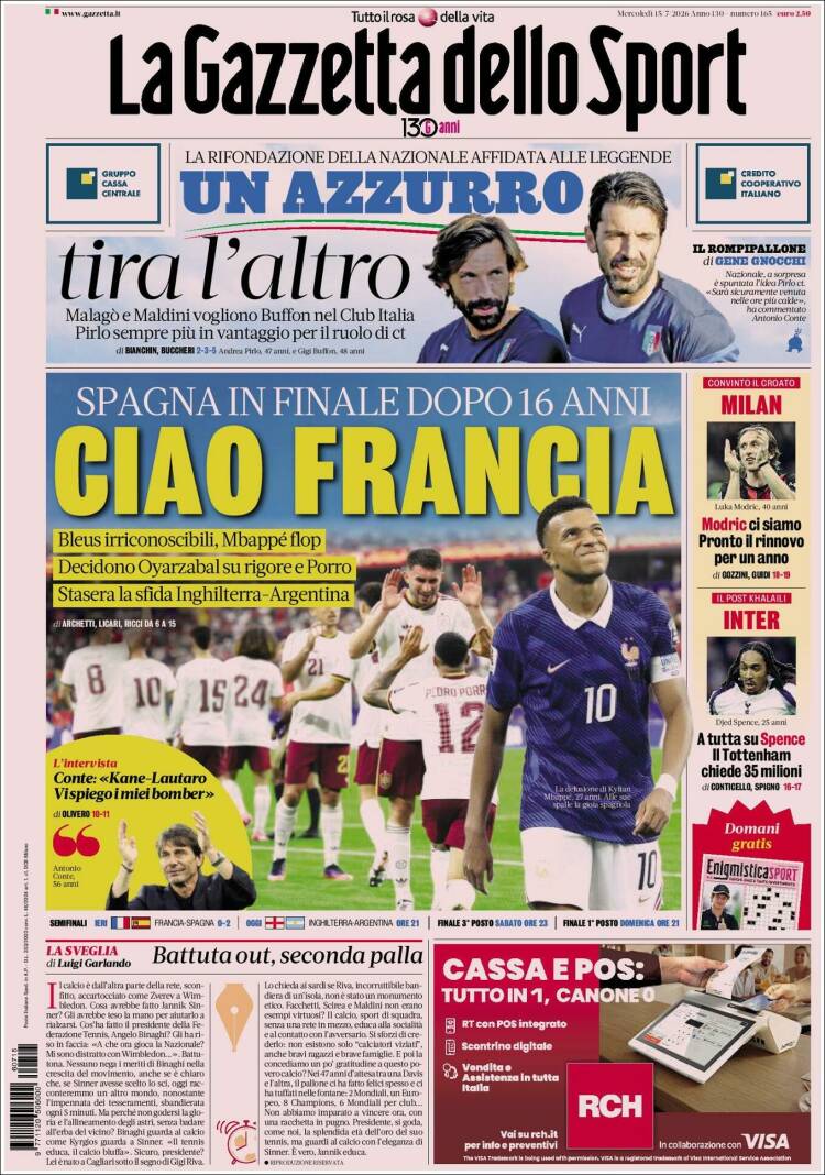 Portada de La Gazzetta dello Sport (Italia)