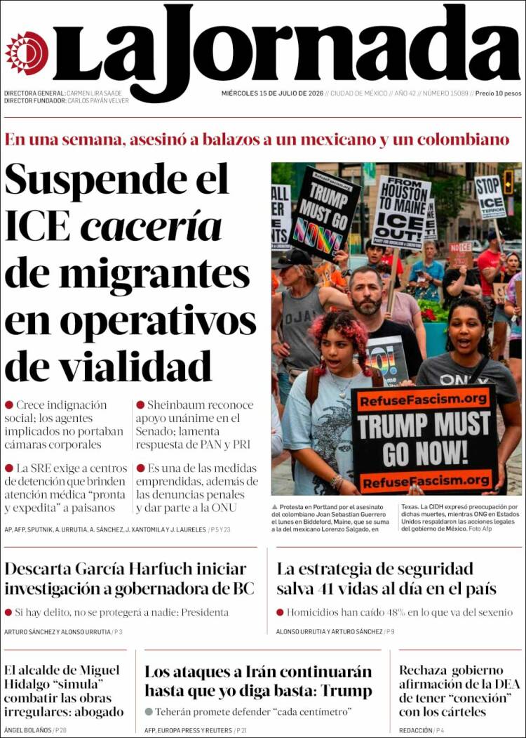 Portada de La Jornada (Mexico)