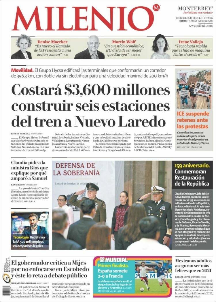 Portada de Milenio de Monterrey (M&eacute;xico)