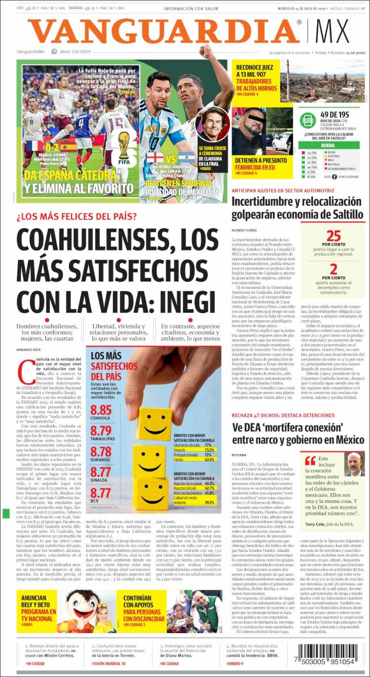 Portada de Vanguardia (M&eacute;xico)