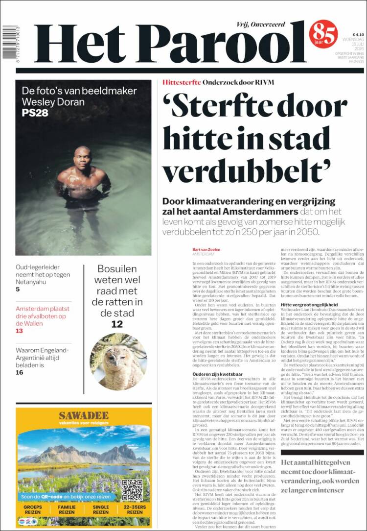 Portada de Het Parool (Pa&iacute;ses Bajos)