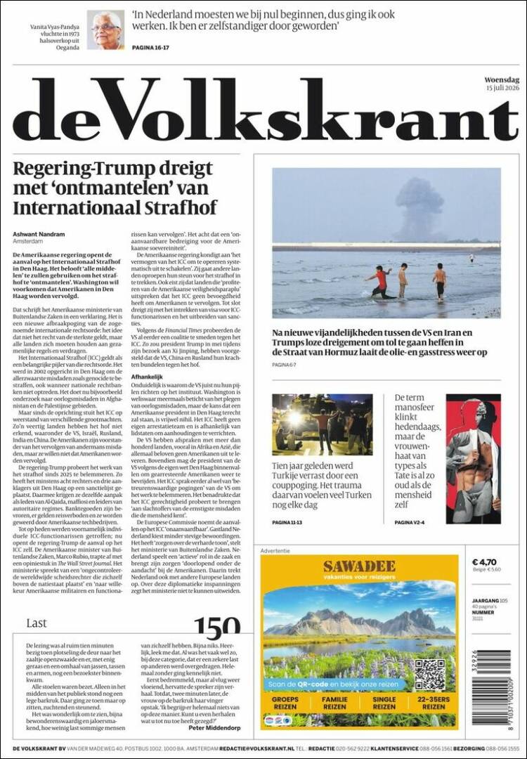Portada de De Volkskrant (Pa&iacute;ses Bajos)