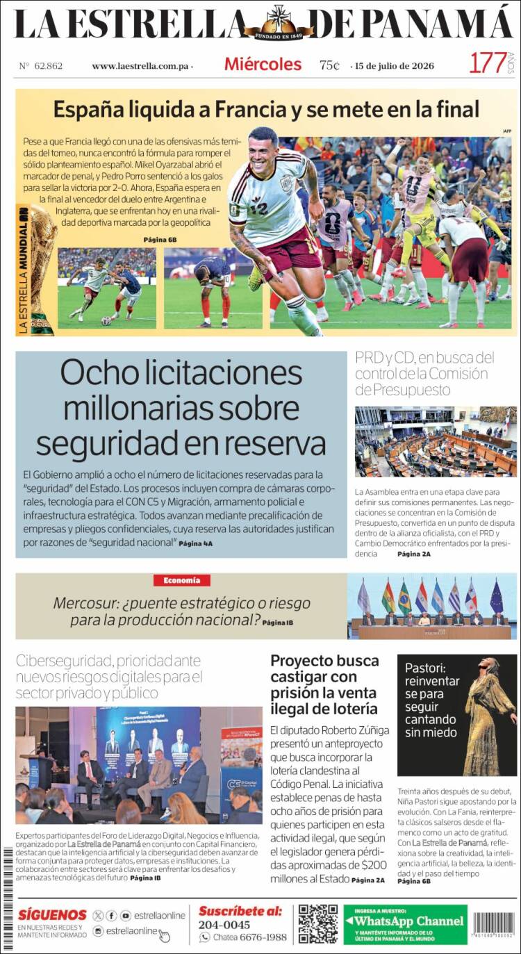 Portada de La Estrella de Panamá (Panam&aacute;)