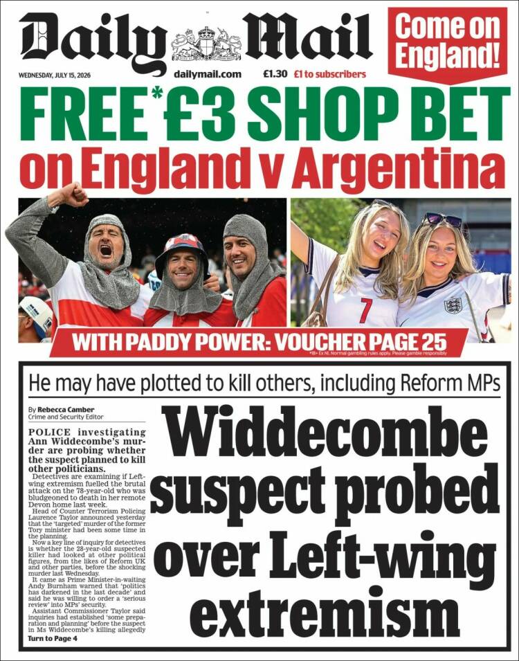 Portada de Daily Mail (Reino Unido)