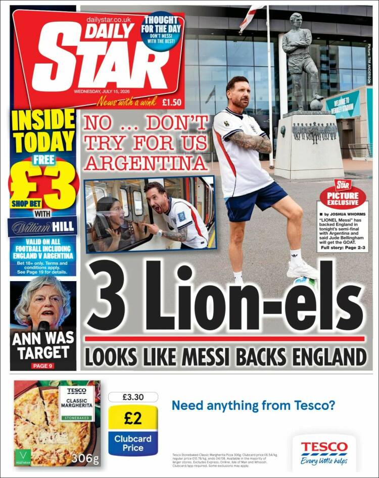 Portada de Daily Star (Reino Unido)