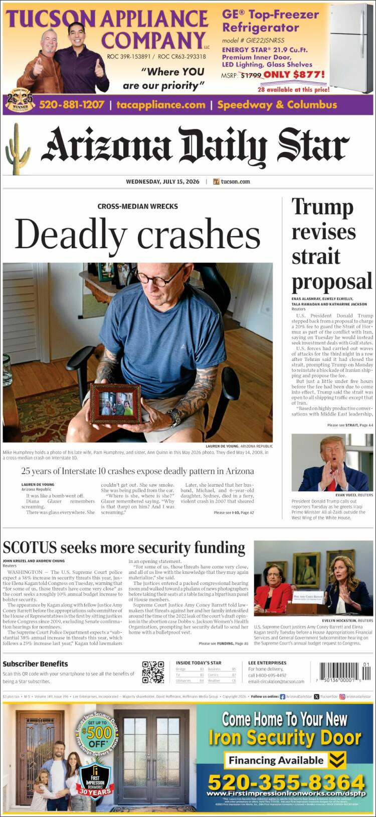 Portada de Arizona Daily Star (USA)