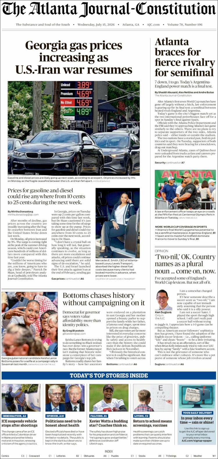 Portada de The Atlanta Journal-Constitution (USA)