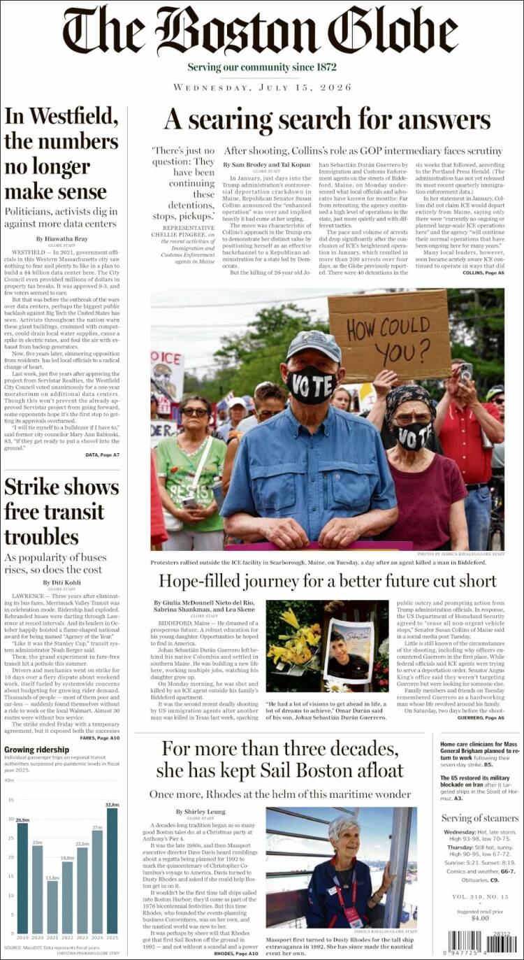 Portada de Boston Globe (&Eacute;tats-Unis)
